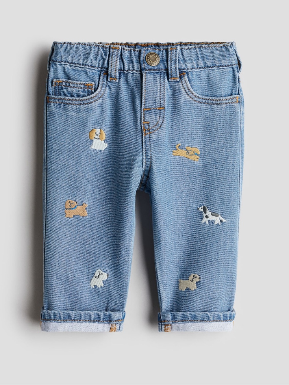 Light Blue Embroidered Puppy Denim Jeans